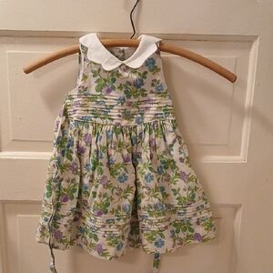 Laura Ashley Green and Purple Floral Kids Dress with White Collar